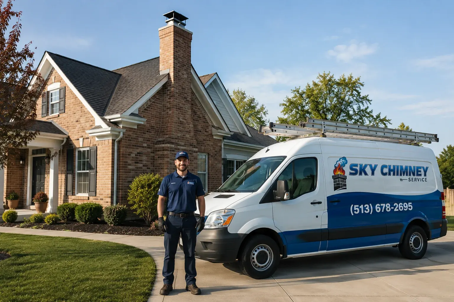 Good Knights Sweep technician and branded van in Cleveland OH